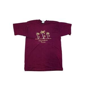 Vintage Fruit of the Loom Cotton Bahamas Nassau Embroidered Maroon TShirt Size L